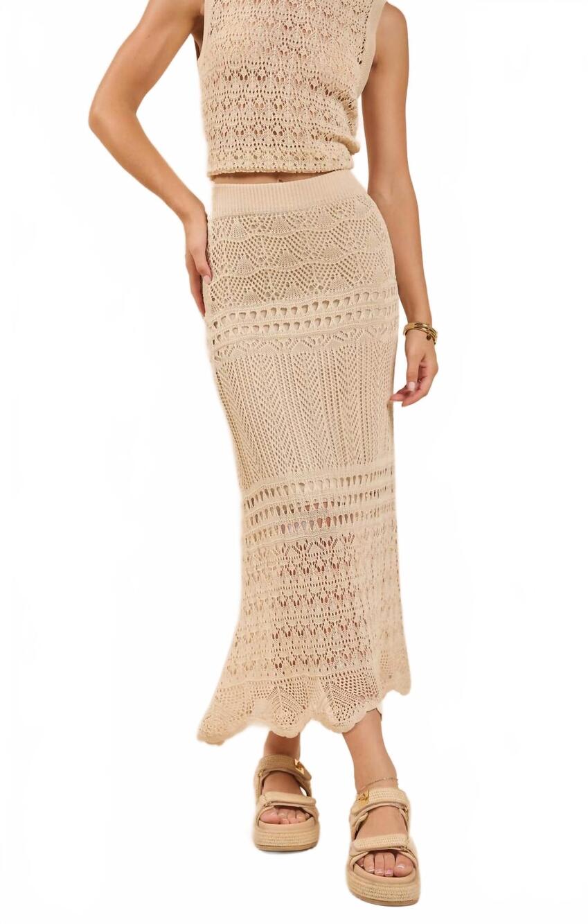 NEW SADIE & SAGE dya crochet knit midi skirt in cream